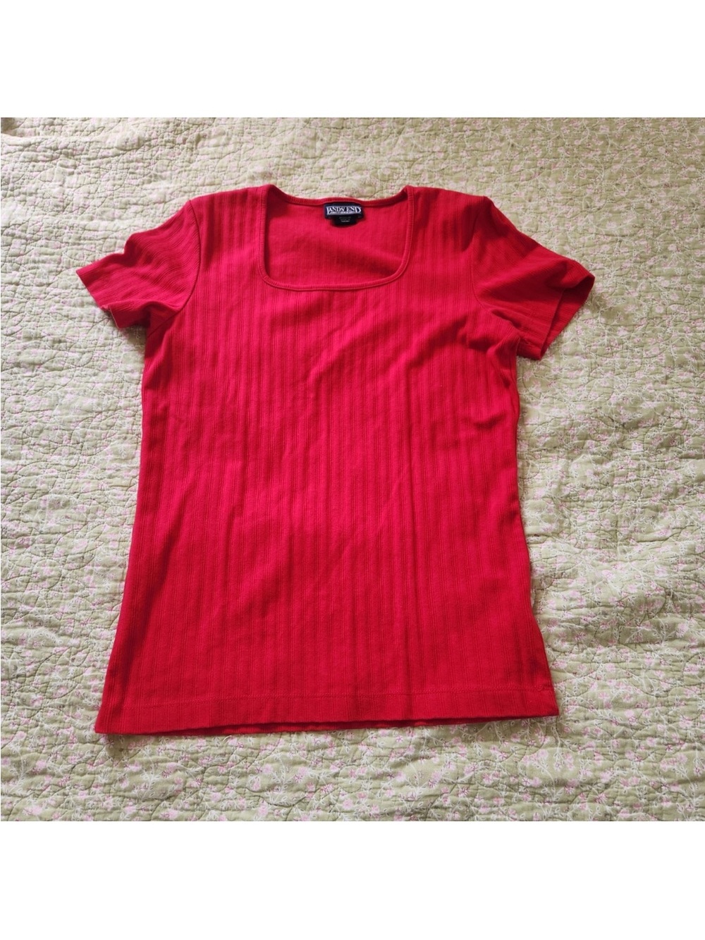 Lands' End Red Square Neck Short Sleeve
T-Shirt Ribbed Knit Basic Top Size S 6-8